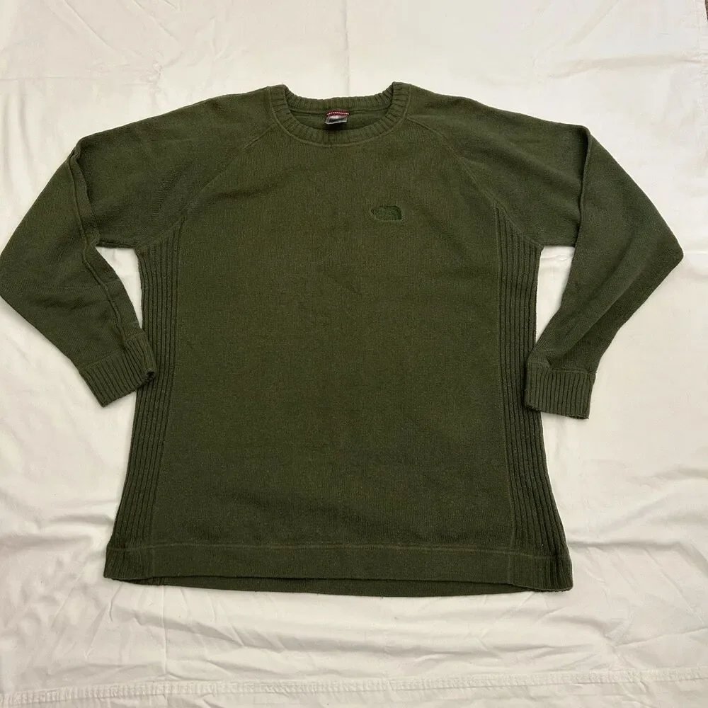 The North Face Crewneck Sweater Green Men’s L Cotton Hiking Camping Casual Nice!